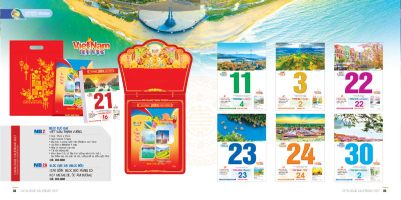 Mẫu in lịch treo tường Tết 2027 thiết kế độc quyền bởi Tâm Thành Đạtmã NB1, NB2, NB3 tại Công ty In Tâm Thành Đạt Hải Phòng.