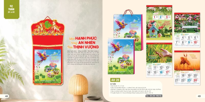 Mẫu lịch Tết 52 tuần in logo doanh nghiệp theo yêu cầu